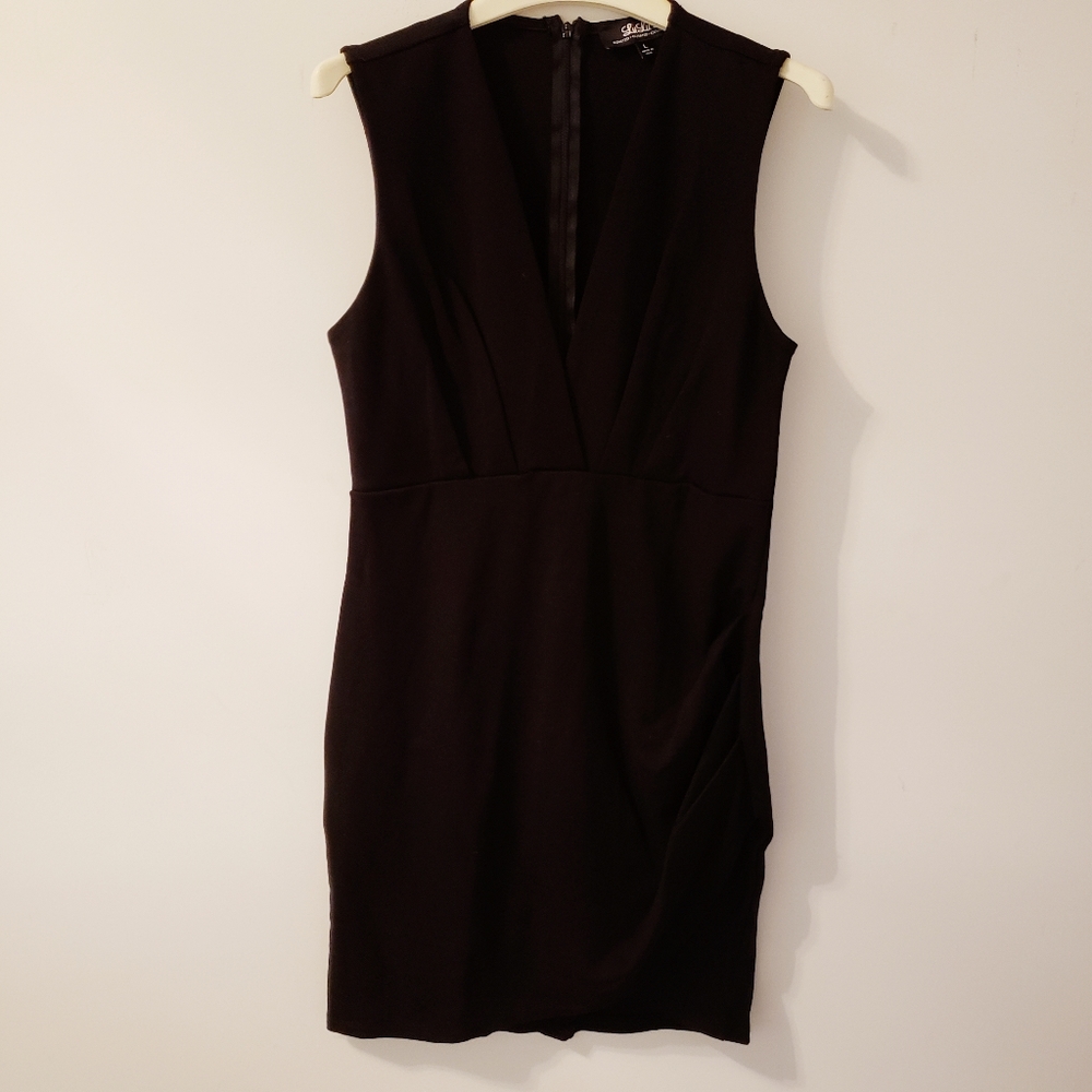Lulu's sleeveless black v-neck bodycon dress L